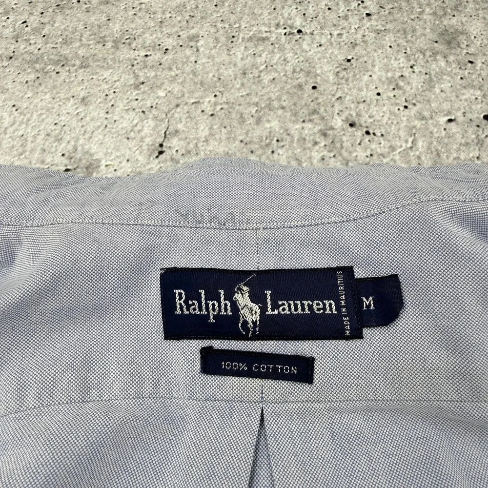 Vintage Polo Ralph Lauren Blue Flesh Pony Button Down Short Sleeve Shirt Mens M